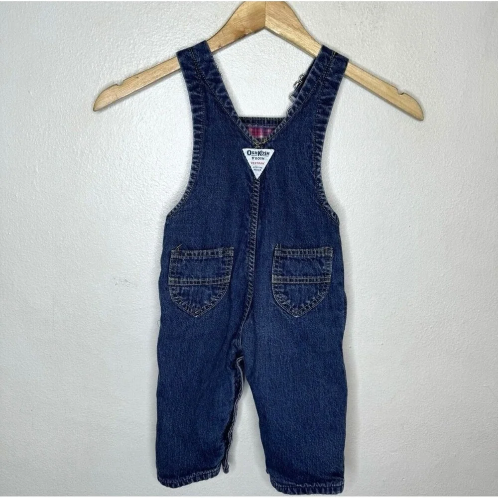 Vtg Oshkosh B'Gosh Vestbak Flannel Lined Bib Overalls Girls 24 Months Baby Denim